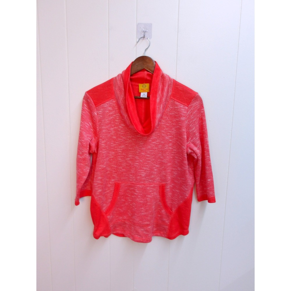 Ruby Rd Petite Womens Coral Sparkle Knit Hoodie Top Size PM / #1022